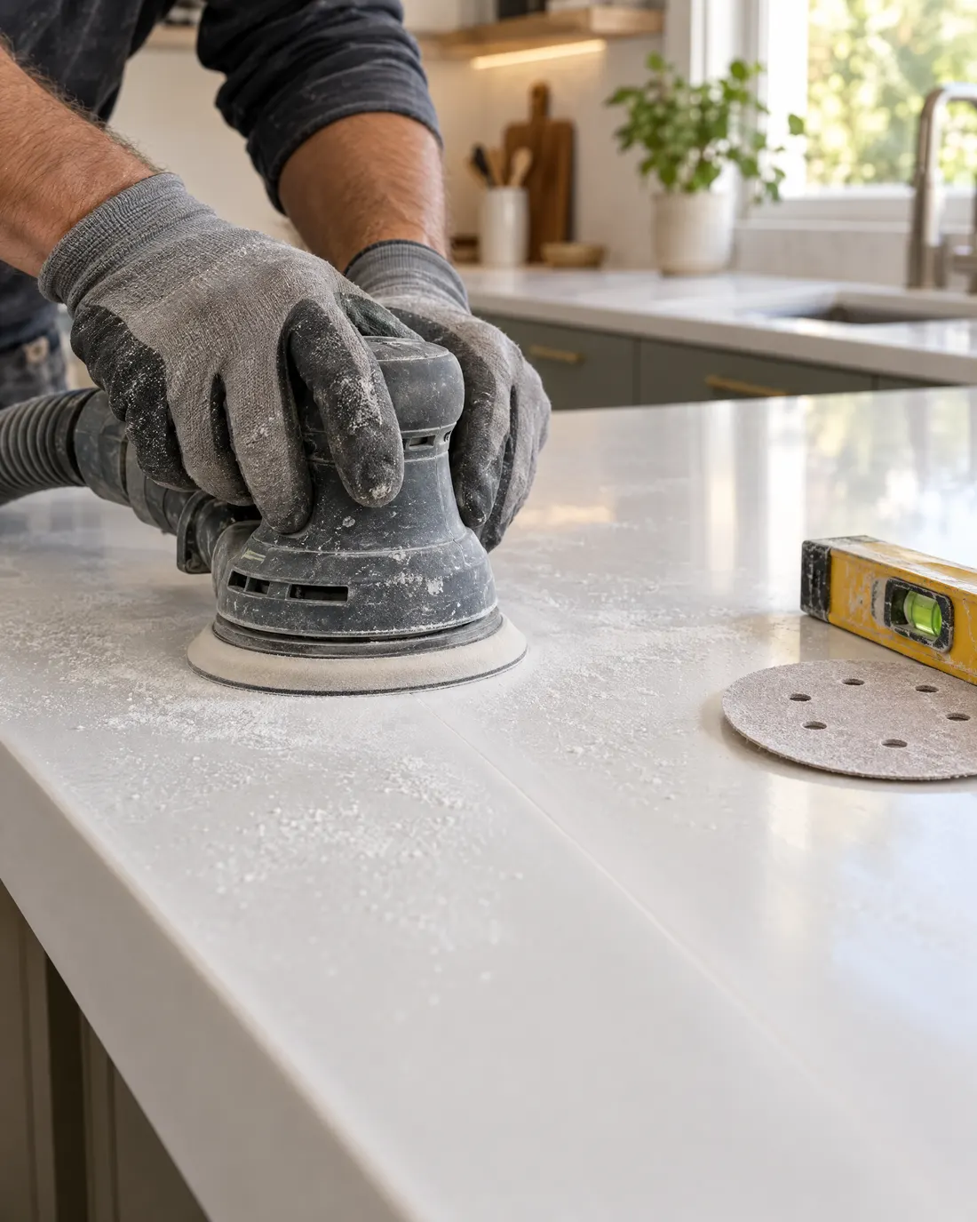 Sanding a solid surface seam until it disappears