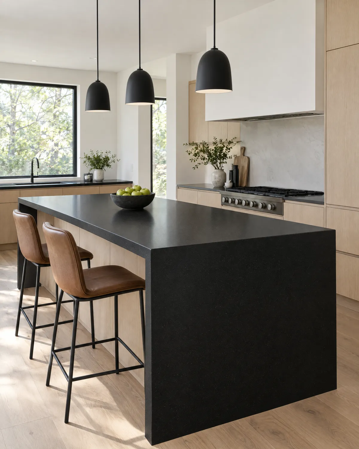 Kitchen island in black solid surface